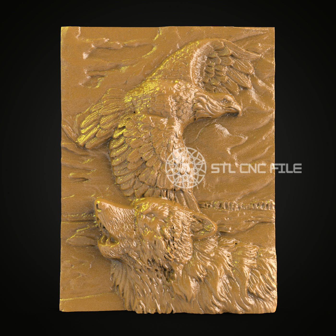 Majestic Eagle & Wolf 3D STL Model for CNC Engraving, Artcam Aspire Router Files, Wood Art Wall Decor, Detailed CNC Carving