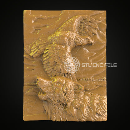 Majestic Eagle & Wolf 3D STL Model for CNC Engraving, Artcam Aspire Router Files, Wood Art Wall Decor, Detailed CNC Carving