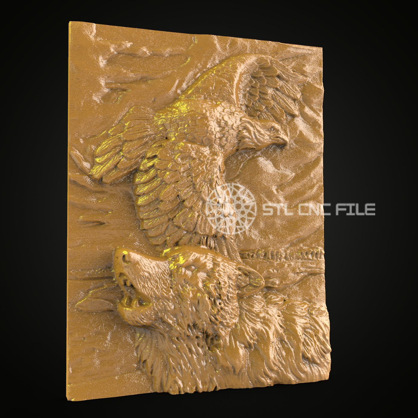 Majestic Eagle & Wolf 3D STL Model for CNC Engraving, Artcam Aspire Router Files, Wood Art Wall Decor, Detailed CNC Carving