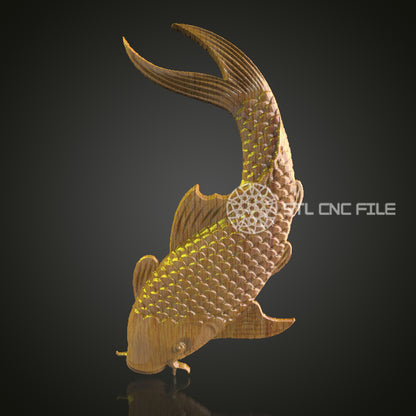 Exquisite Carp STL File for CNC Carving - Detailed Fish Artwork, Router Engravable Woodwork Design