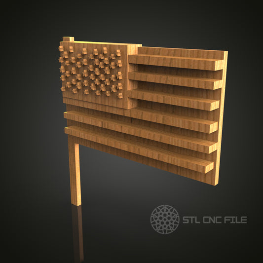 Wooden American Flag STL Model for CNC Router Engraver, Wall Decor Artcam Aspire CNC Files