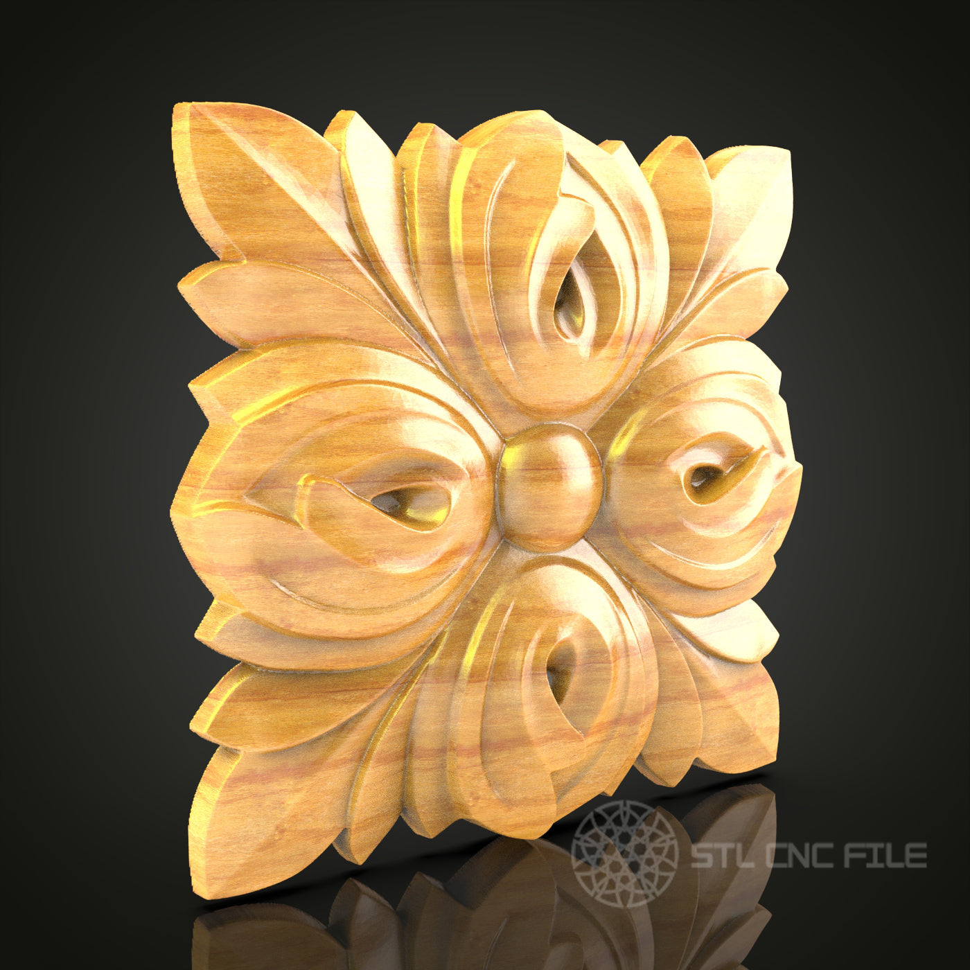 Golden Petals STL Model - Artistic CNC Router Engraver File for Wood Wall Decor, Compatible with Artcam, Aspire