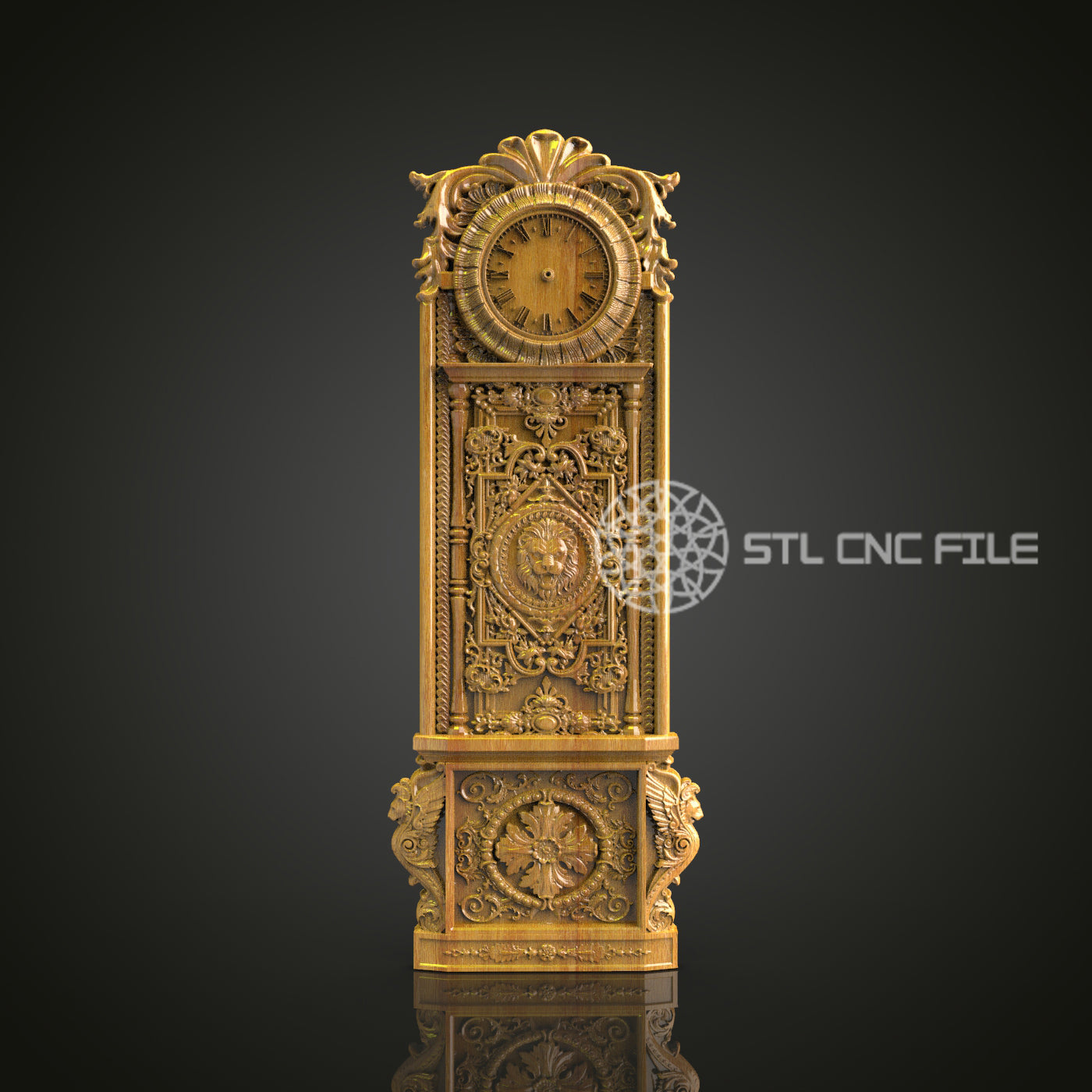 Vintage Grandfather Clock CNC Model, ArtcamAspire STL, Elegant Wall Decor
