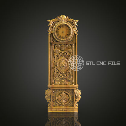 Vintage Grandfather Clock CNC Model, ArtcamAspire STL, Elegant Wall Decor