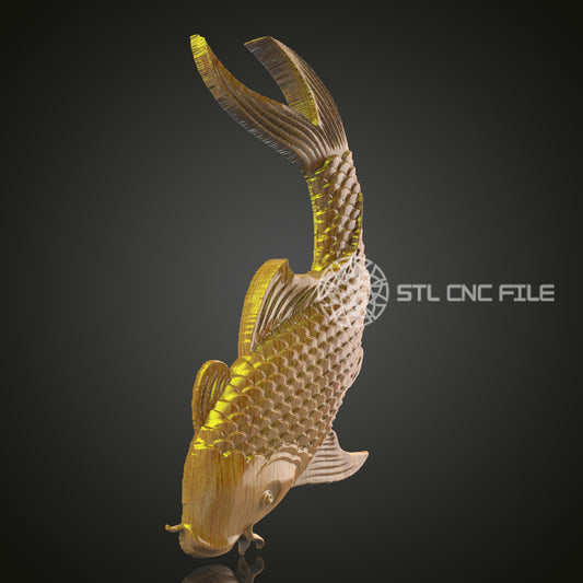 Exquisite Carp STL File for CNC Carving - Detailed Fish Artwork, Router Engravable Woodwork Design