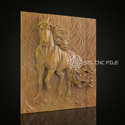 Stallion Elegance - Dynamic Horse STL Model for CNC Router, Wood Engraving ArtcamAspire, Equine Wall Decor, CNC Craft File