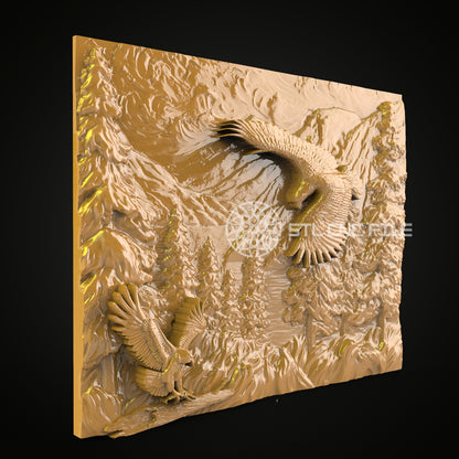 Forest Eagles 3D STL Model, CNC Router Engraving File, Artcam & Aspire Compatible, Nature Inspired Wood Art, Majestic Wall Decor CNC Plan