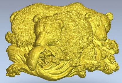 Resting Bears 3D Relief STL Model, CNC Router Engravable