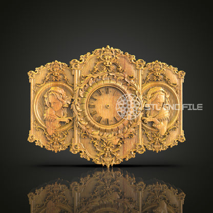 Classic Elegance 3D STL Clock Model - CNC Engraving, Renaissance-Inspired Art, Wood Wall Decor, CNC Router Files, Artcam Aspire Design