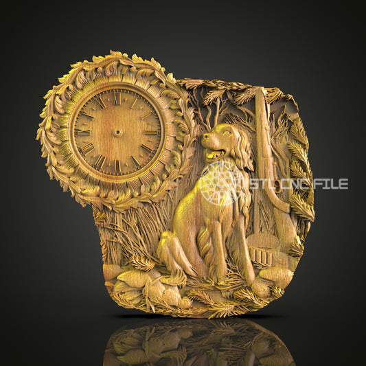 Forest Hunter 3D STL Clock Model - CNC Carving Files, Woodland Art, Wildlife Decor, CNC Router, Artcam Aspire Patterns, Wall Art Design