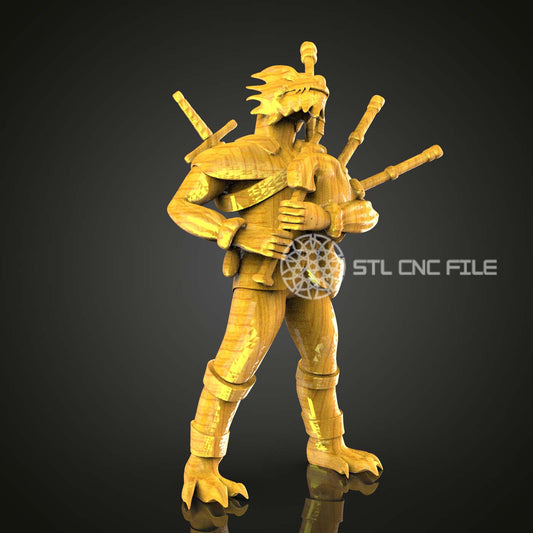 3D Samurai Guitar Warrior - STL Model for CNC Router, Engraving Art, Wood Carving Files, Artcam/Aspire, Home Wall Decor, Unique CNC Art