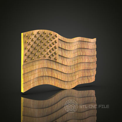 3D Wavy American Flag STL Model for CNC Router Engraver, Wall Decor Artcam Aspire CNC Files