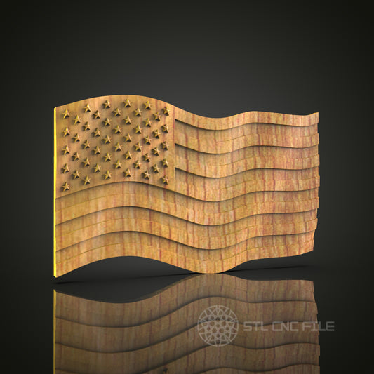 3D Wavy American Flag STL Model for CNC Router Engraver, Wall Decor Artcam Aspire CNC Files