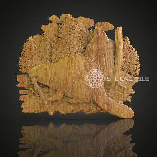Busy Beaver in Forest 3D STL Model, Perfect for CNC Routers, Artcam & Aspire, Woodland Wall Art for Nature Lovers