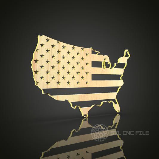 USA Map with American Flag STL Model for CNC Router Engraver, Wall Decor Artcam Aspire CNC Files
