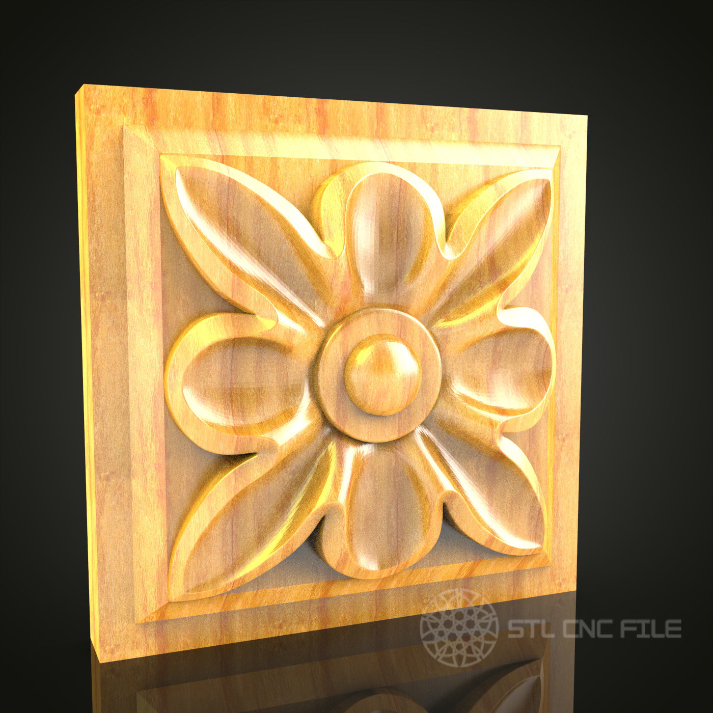 Simple Floral Square Panel STL Model for CNC Router, Compatible with Artcam, Aspire - Minimalist Wood Decor