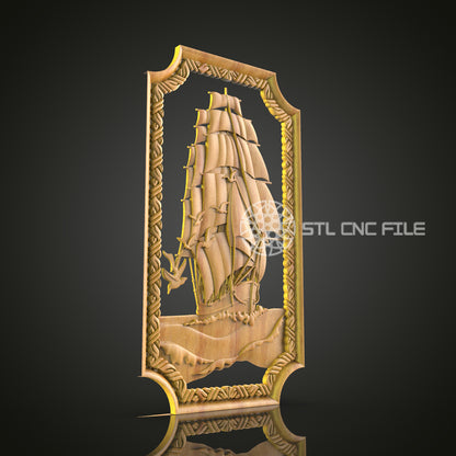 Nautical Sailing Ship Wall Art - CNC Router STL Model, Maritime Decor, Artcam Aspire Files