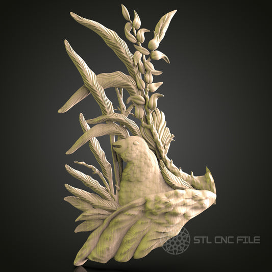 3D Printed Parrot in Floral Paradise - STL Model, CNC Router File, Artcam, Aspire, Wall Decor, Wood Art, CNC Files, 3D Printer Compatible