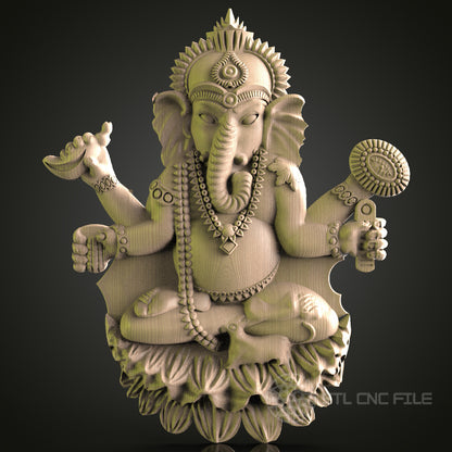 Detailed Ganesha Wall Sculpture - STL Model for CNC Router, 3D Printer - Artcam, Aspire Compatible