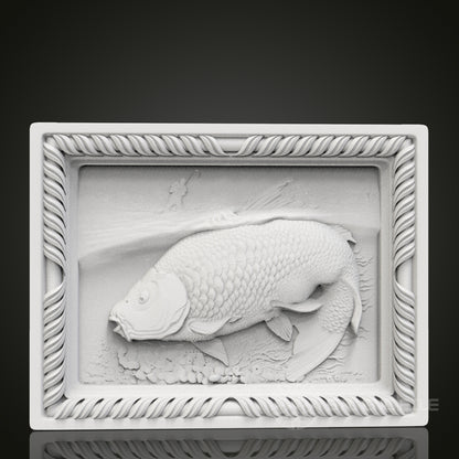 Aquatic Elegance - Carp Fish 3D CNC Engraved Wood Panel, Artcam Aspire STL Model for CNC Router, Nautical Wall Art
