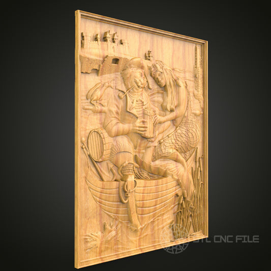 Mythical Sea Journey CNC Carving STL File - Nautical Theme Wood Art, Compatible with Artcam, Aspire
