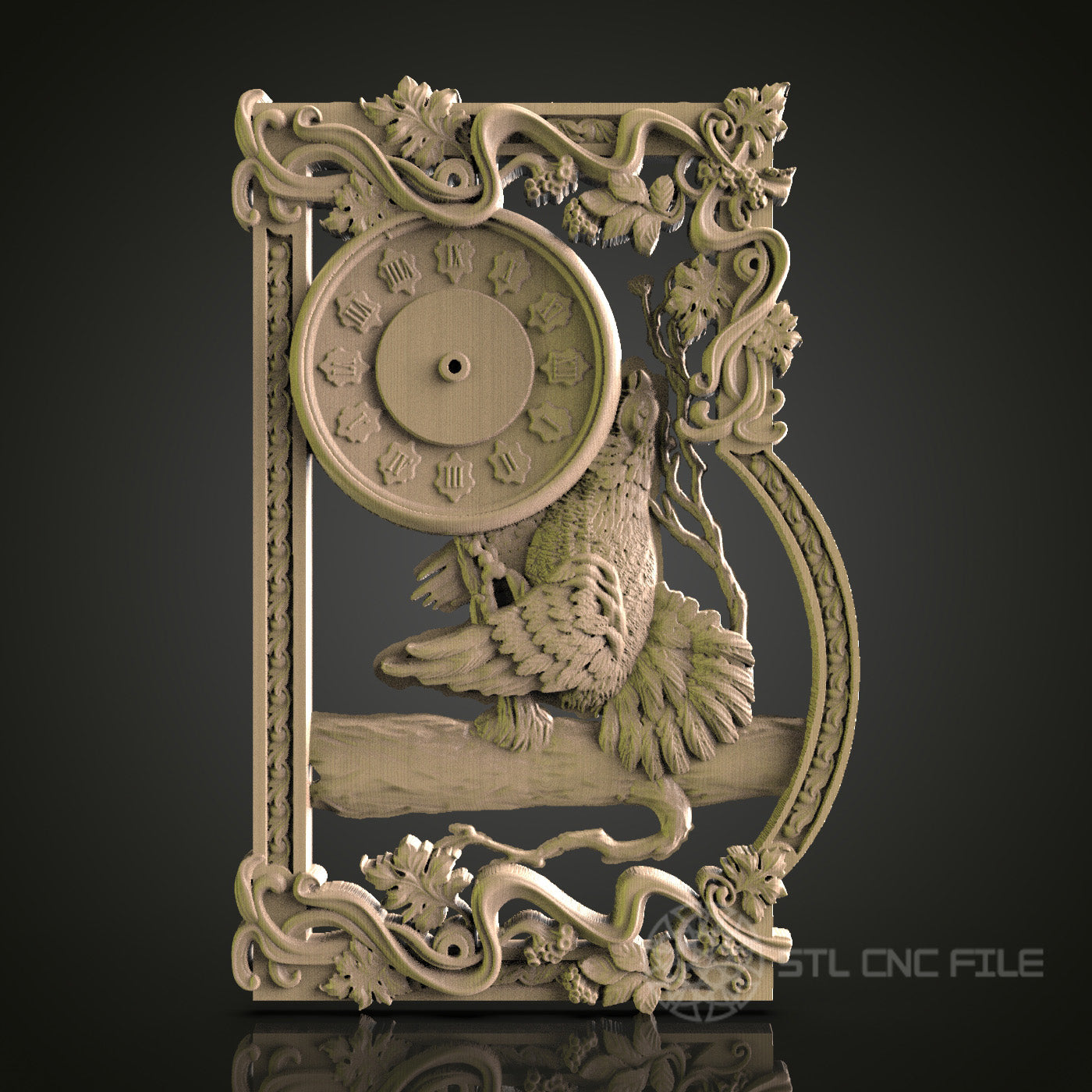 Elegant Bird Clock Wall Decor - STL Model for CNC Router, 3D Printer - Artcam, Aspire Compatible