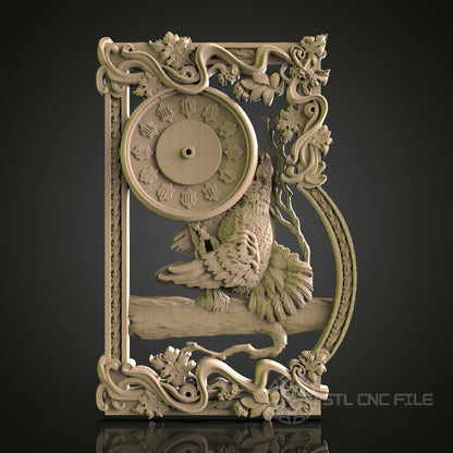 Elegant Bird Clock Wall Decor - STL Model for CNC Router, 3D Printer - Artcam, Aspire Compatible