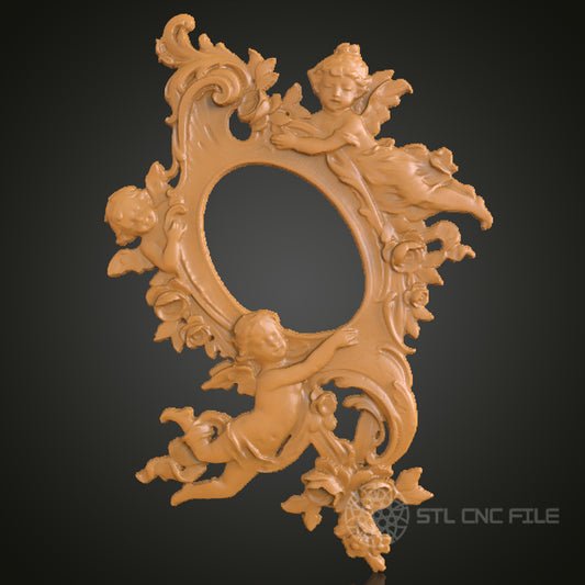 Baroque Cherub Frame 3D Relief Art for CNC Router, Artcam, Aspire, Wall Decor, STL Model, Compatible with 3D Printers