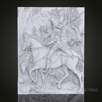 Knight on Horseback 3D Relief Art for CNC Router, Artcam, Aspire, Wall Decor, STL Model, Compatible with 3D Printers