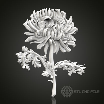 Chrysanthemum Grace - 3D CNC Engraved Wood Flower, Artcam Aspire STL Model for CNC Router, Elegant Botanical Art