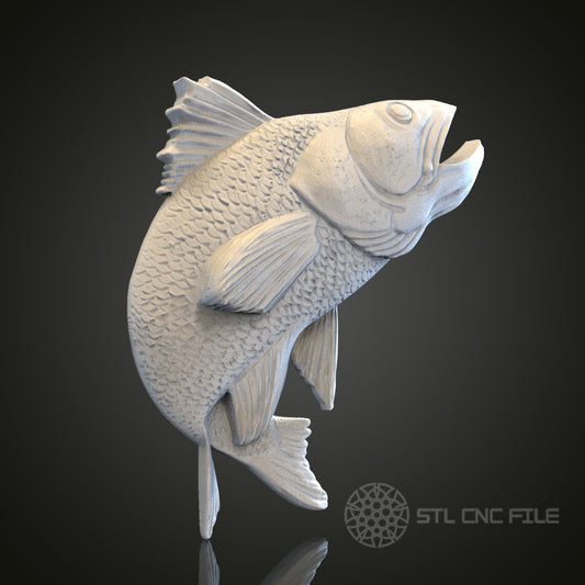 Realistic Jumping Fish STL Model for CNC Router Engraver, Artcam, Aspire, Wood Art Wall Decor