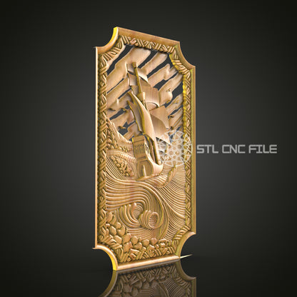 Stormy Sea Ship Wall Art - CNC Router STL Model, Nautical Decor, Artcam Aspire Files