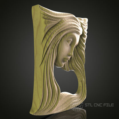 Art Nouveau Lady Mirror Frame 3D Model STL File, Elegant Decorative Relief for CNC Router – Compatible with Artcam, Aspire