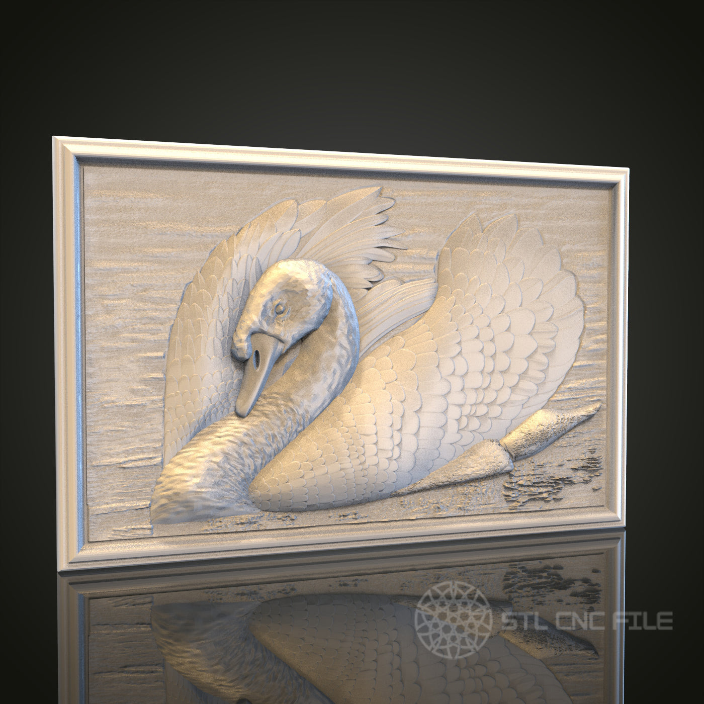 Elegant Swan 3D STL File, CNC and 3D Printer Model, Water Bird Art, Artcam Aspire, Lakeside Wall Decor