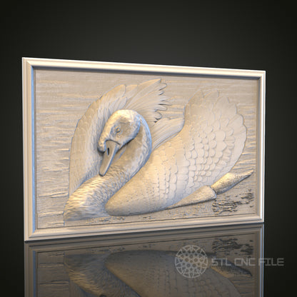 Elegant Swan 3D STL File, CNC and 3D Printer Model, Water Bird Art, Artcam Aspire, Lakeside Wall Decor