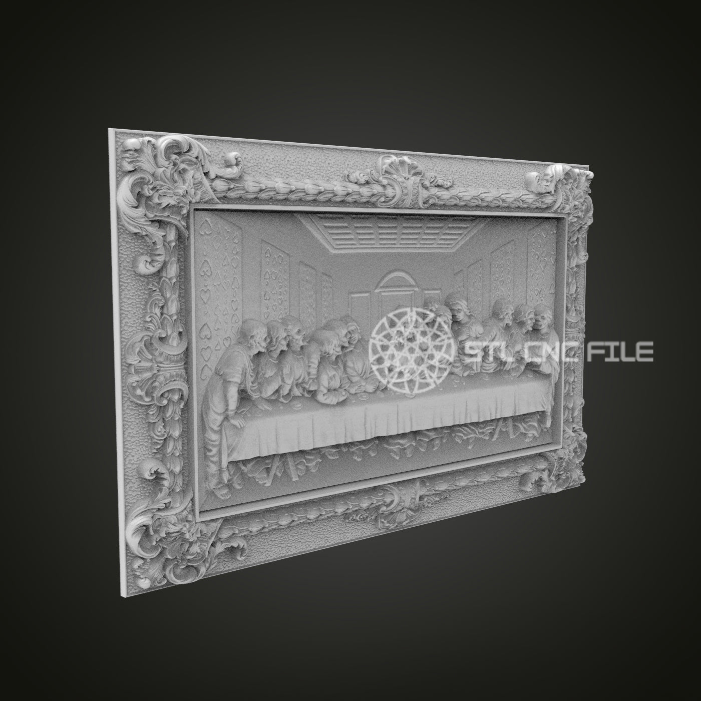 Last Supper Relief STL File, Classical Scene Carving for CNC, Detailed Frame Design for Artcam, Aspire