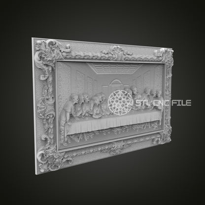 Last Supper Relief STL File, Classical Scene Carving for CNC, Detailed Frame Design for Artcam, Aspire