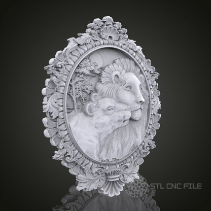 Regal Lion Pair 3D Relief Art for CNC Router, Artcam, Aspire, Wall Decor, STL Model, Compatible with 3D Printers