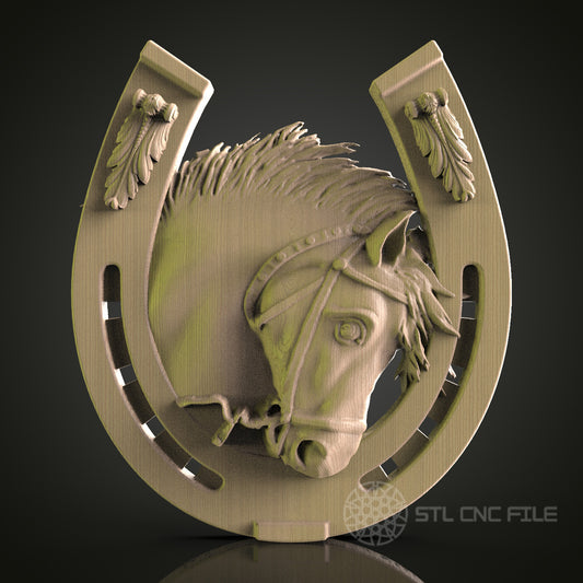 Equestrian Majesty - 3D Printed Horse in Horseshoe, CNC Router File, STL Model, Artcam, Aspire, Equine Wall Decor, Digital Wood Art