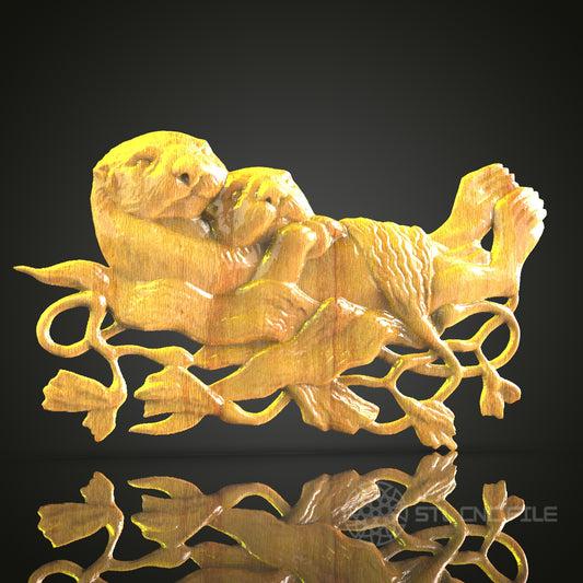 Otters Embrace STL Model - CNC Router Files for Wood Art, Compatible with Artcam, Aspire
