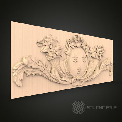 Elegant Rococo Wall Panel 3D Model STL File, Floral Rocaille Decor for CNC Router – Artcam, Aspire Compatible