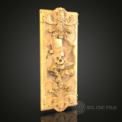Whimsical Skeleton Relief STL Model for CNC Router - Artcam, Aspire Compatible, Gothic Wood Carving