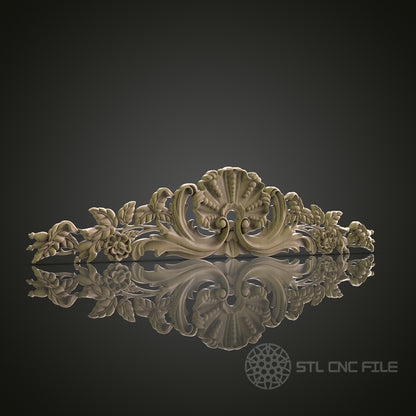 Ornate Floral and Shell Pediment for CNC and 3D Printing - STL File