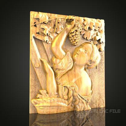 Classical Bacchante Relief STL Model for CNC Router - Grape Harvest Theme, Artcam, Aspire Compatible, Elegant Wood Carving