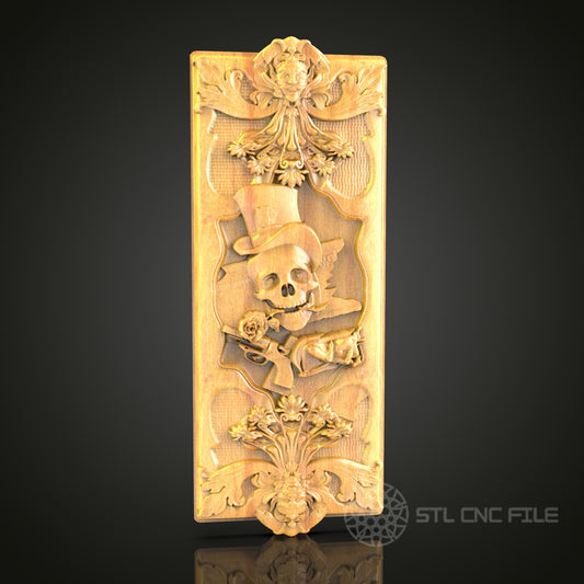 Whimsical Skeleton Relief STL Model for CNC Router - Artcam, Aspire Compatible, Gothic Wood Carving
