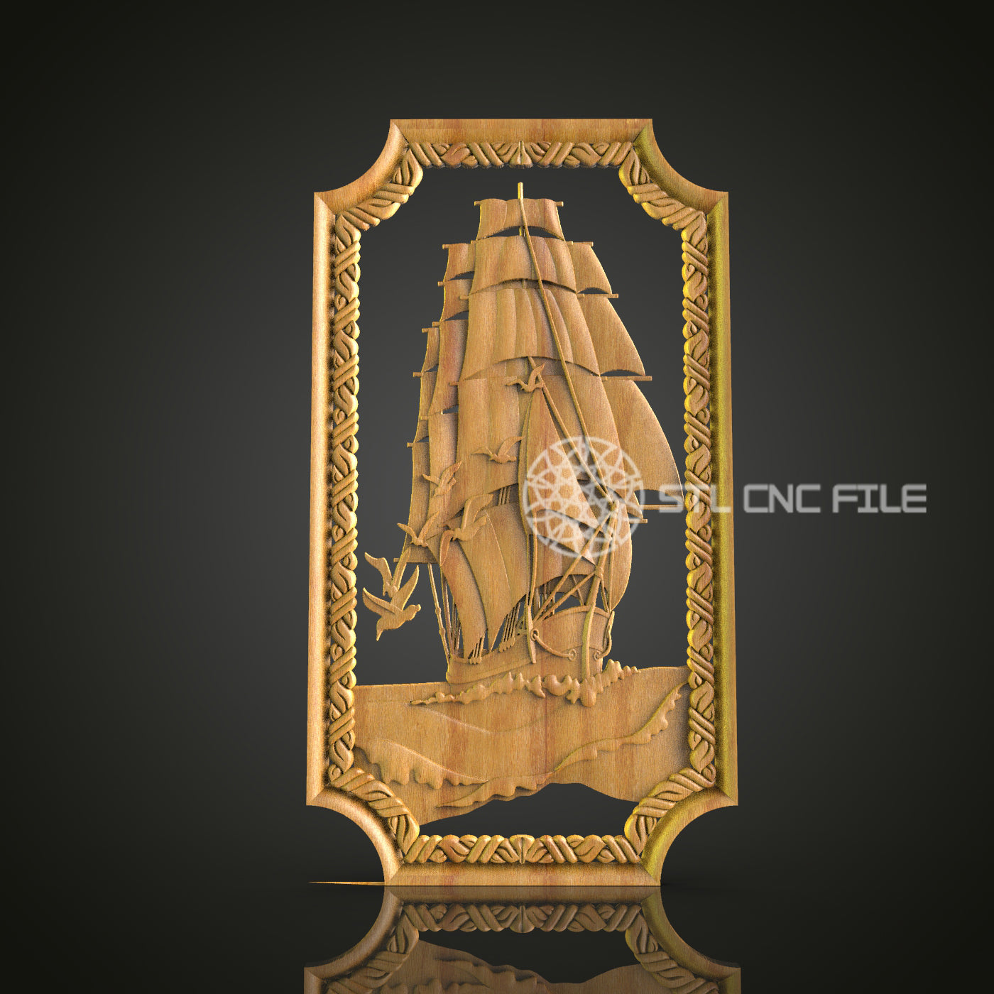 Nautical Sailing Ship Wall Art - CNC Router STL Model, Maritime Decor, Artcam Aspire Files