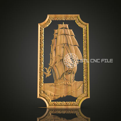 Nautical Sailing Ship Wall Art - CNC Router STL Model, Maritime Decor, Artcam Aspire Files
