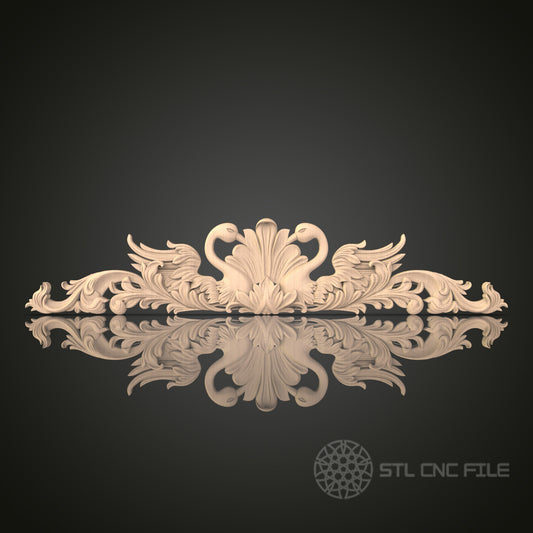 Swan Symphony Relief 3D Model STL File, Ornate Swan Decor for CNC Router – Compatible with Artcam, Aspire