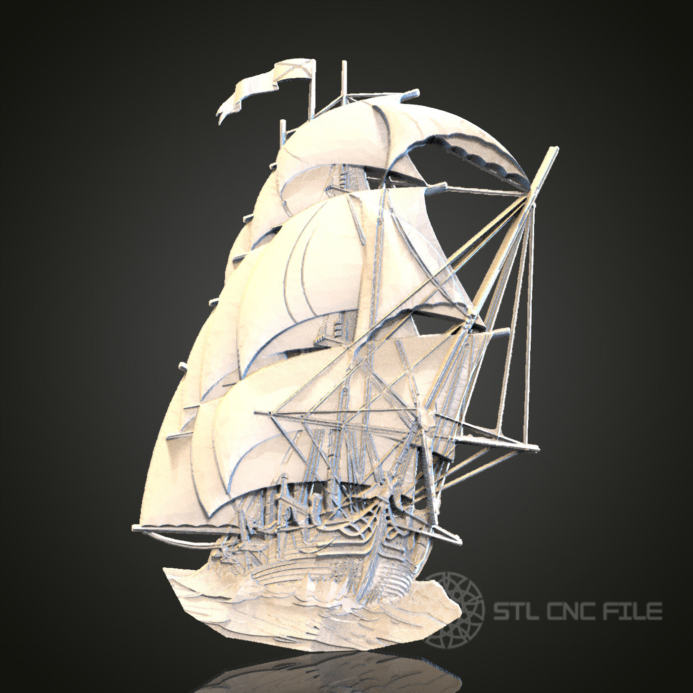 Majestic Tall Ship 3D STL File, CNC and 3D Printer Model, Nautical Art, Artcam Aspire, Maritime Wall Decor