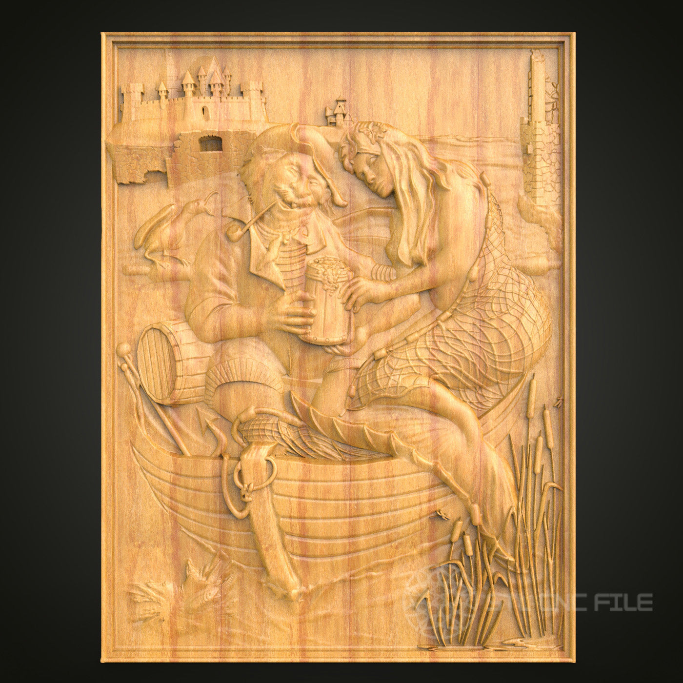 Mythical Sea Journey CNC Carving STL File - Nautical Theme Wood Art, Compatible with Artcam, Aspire
